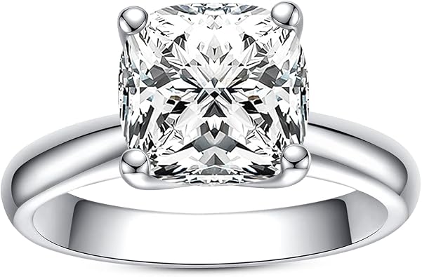 AnuClub Cushion/Emerald/Pear Moissanite Engagement Ring, D Color 925 Sterling Silver, Eternity Wedding Promise Anniversary Band Rings for Women