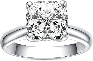 AnuClub Cushion/Emerald/Pear Moissanite Engagement Ring, D Color 925 Sterling Silver, Eternity Wedding Promise Anniversary Band Rings for Women
