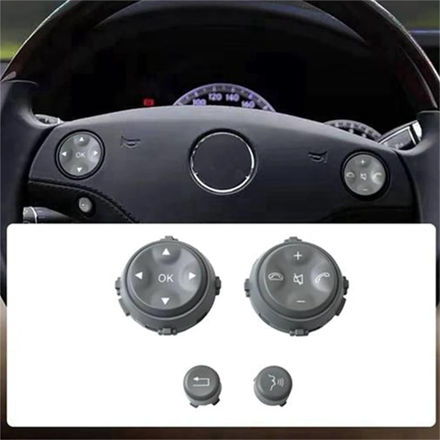 Car Multifunction Steering Wheel Button Compatible with Benz W221 S-Class S280 S300 S350 S400 Grey