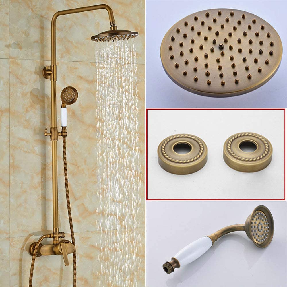 GLJTUO Shower System Brass Antique Rainfall Shower Set Faucet Single Handle Outdoor Shower Mixer Tap Brass Rainfall Shower Mixer with Handshower,Antique Brass A,01,Antik M?ssing C-01-A