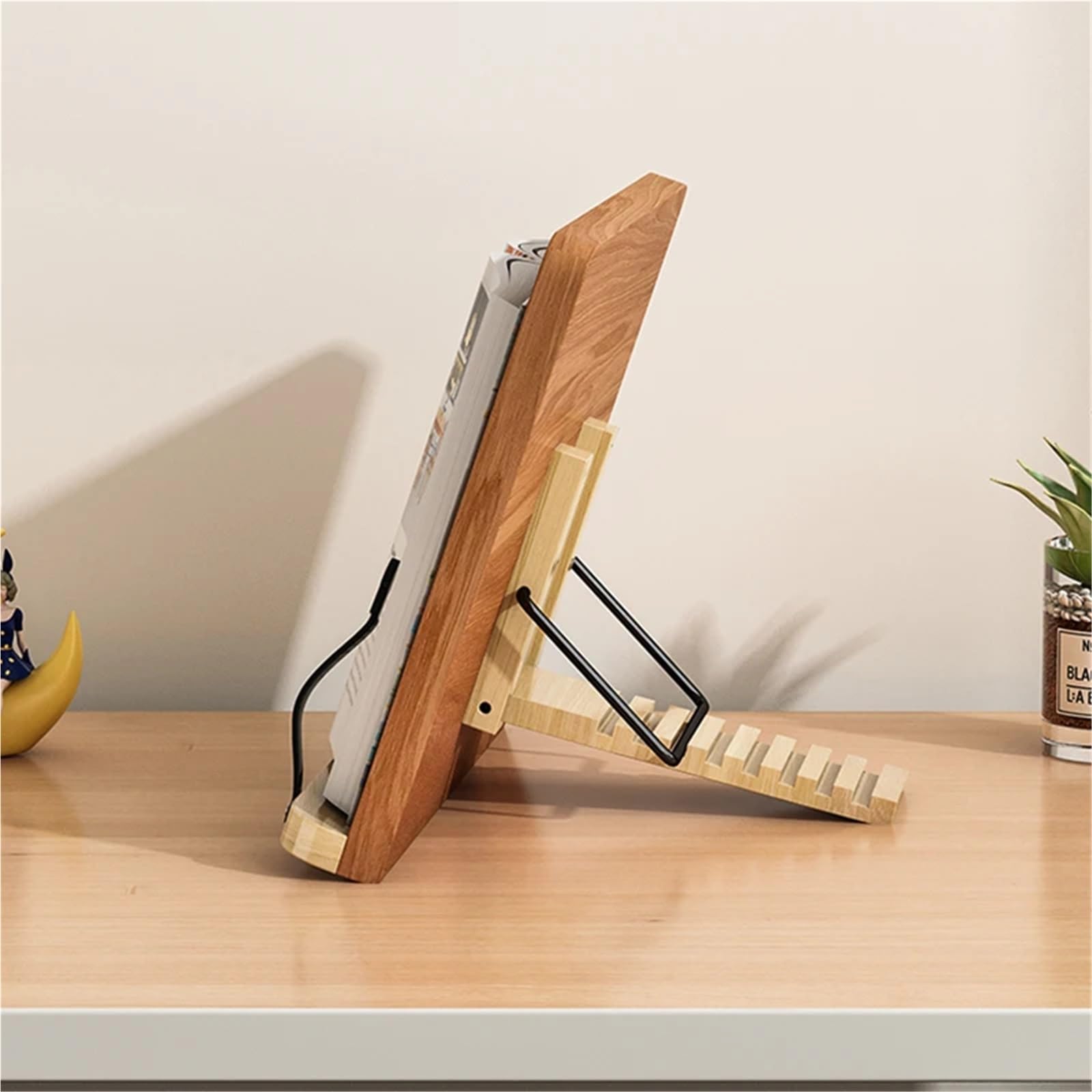 Atril Para Libros Soporte de lectura madera, soporte ajustable for libros, estantería con Clip for cuaderno, escritorio portátil for tomar notas para escritorio(28x20cm)
