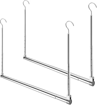 Adjustable Hanging Closet Rod, Extender Hanging Rod, Closet Hanging Organizer, Heavy Duty Closet Bar, Hanging Rod 2 Pack, Chrome