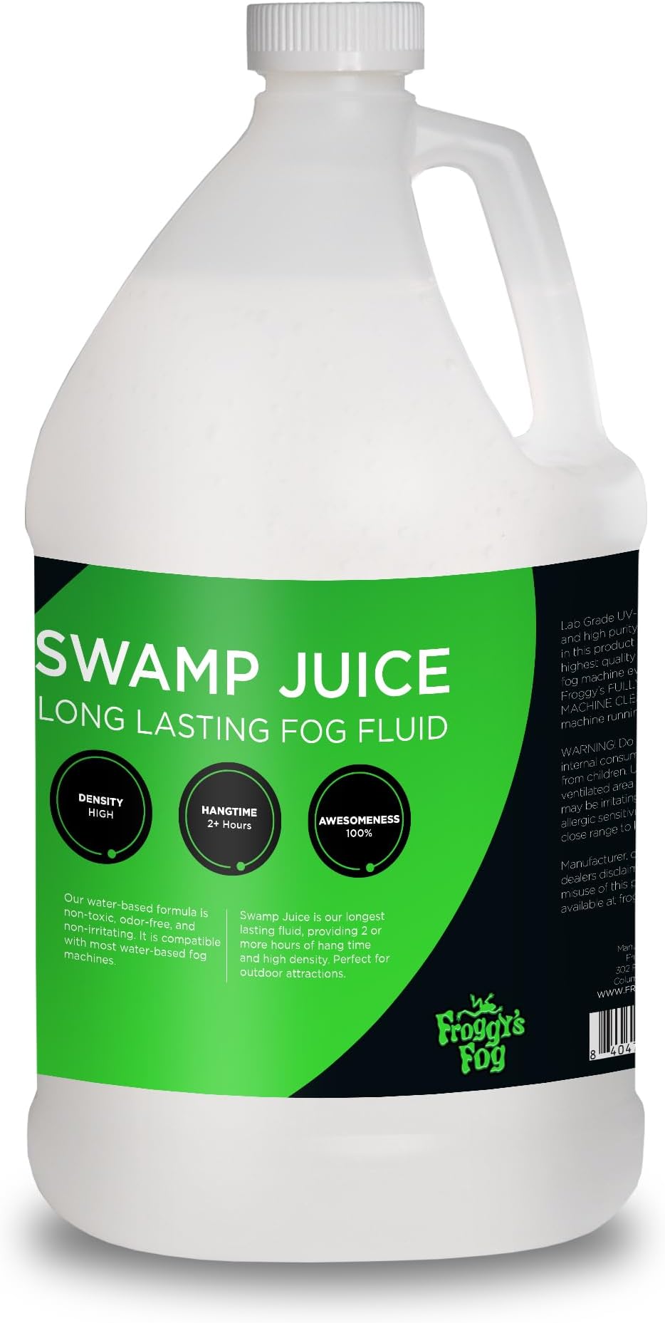 Froggy's Fog Swamp Juice Bottle, Ridiculously Long-Lasting Fog Fluid with 2-3 Hour Hang Time for Professional and Home Haunters, Theatrical Effects, and DJs, 1 Gallon