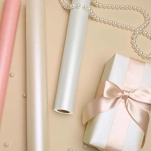 Miniatura 7 de LaRibbons Papel de regalo blanco, mini rollo de 17 pulgadas x 33 pies, rollos de papel de regalo de Navidad de color sólido con brillo perlado,