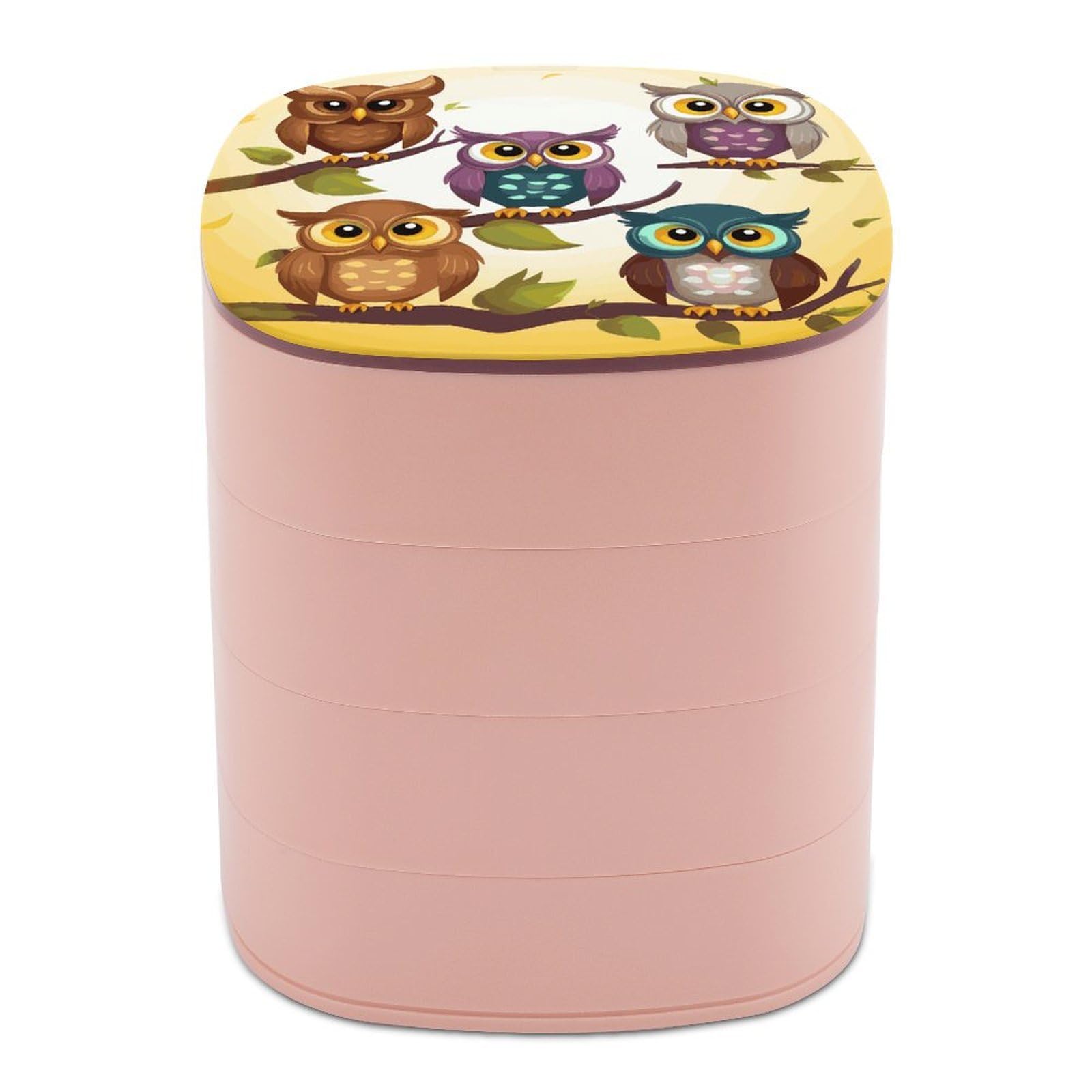 FekiLoot Owls Birds Jewelry Box 4-Layers Rotatable Jewelry Organizer Storage Box with Mirror Cute Travel Jewelry Case Portable Earring Holder Organizer for Ring Necklace Bracelet