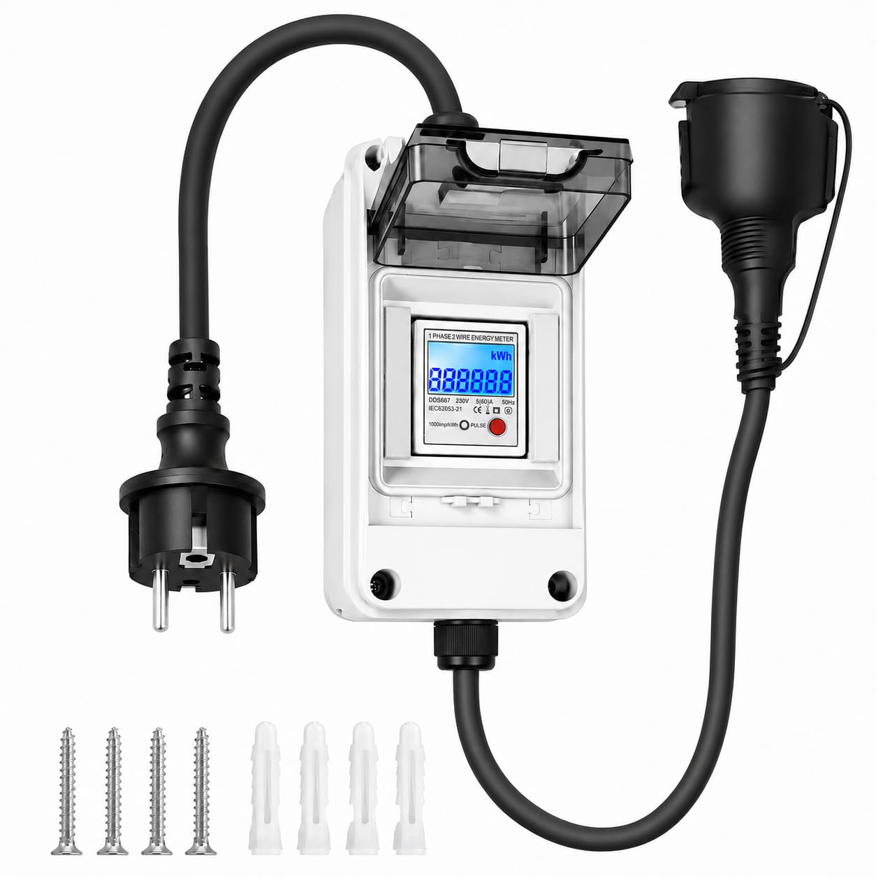 Mobiler Digitaler Stromzähler 230V mit Reset-Taste und IP65 Wasserdicht Stromzähler Steckdose für Wohnmobile, Elektrofahrzeuge und Haushalte, 1m Kabel