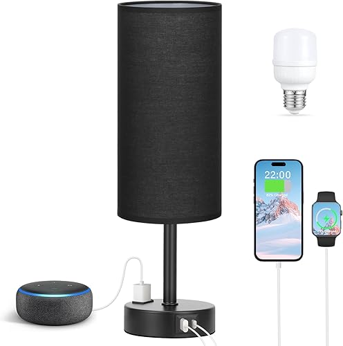 Vista 226 de Fenmzee Juego de lámparas de mesa pequeñas táctiles regulables de 2 a 3 vías, carga USB A + C, salida de CA, base de grano de madera, bombillas