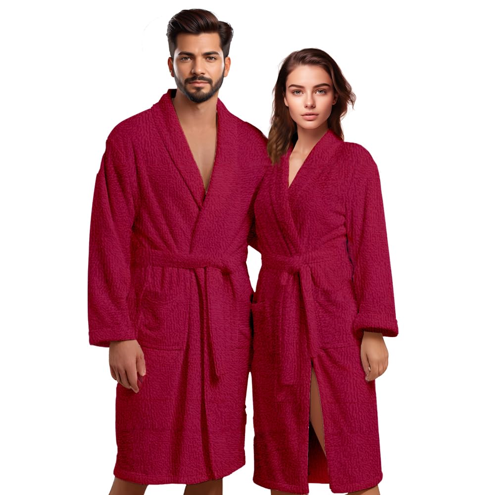 Dreamfox Bath Robes for Men Towelling Free size Burgundy Shower Robe Terry Towelling Dressing Gown Towelling Bath Robes for Women