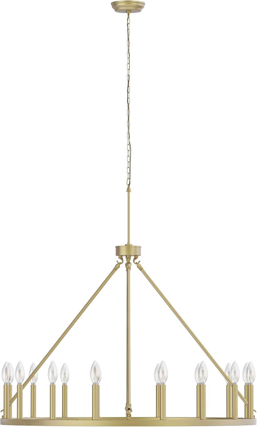 Maxax 40" Gold Wagon Wheel Chandelier,16-Light Extra Large Round Farmhouse Metal Ceiling Light Fixture for Dining Room, Living Room, Foyer Entryway with High Ceilings, E12 Base