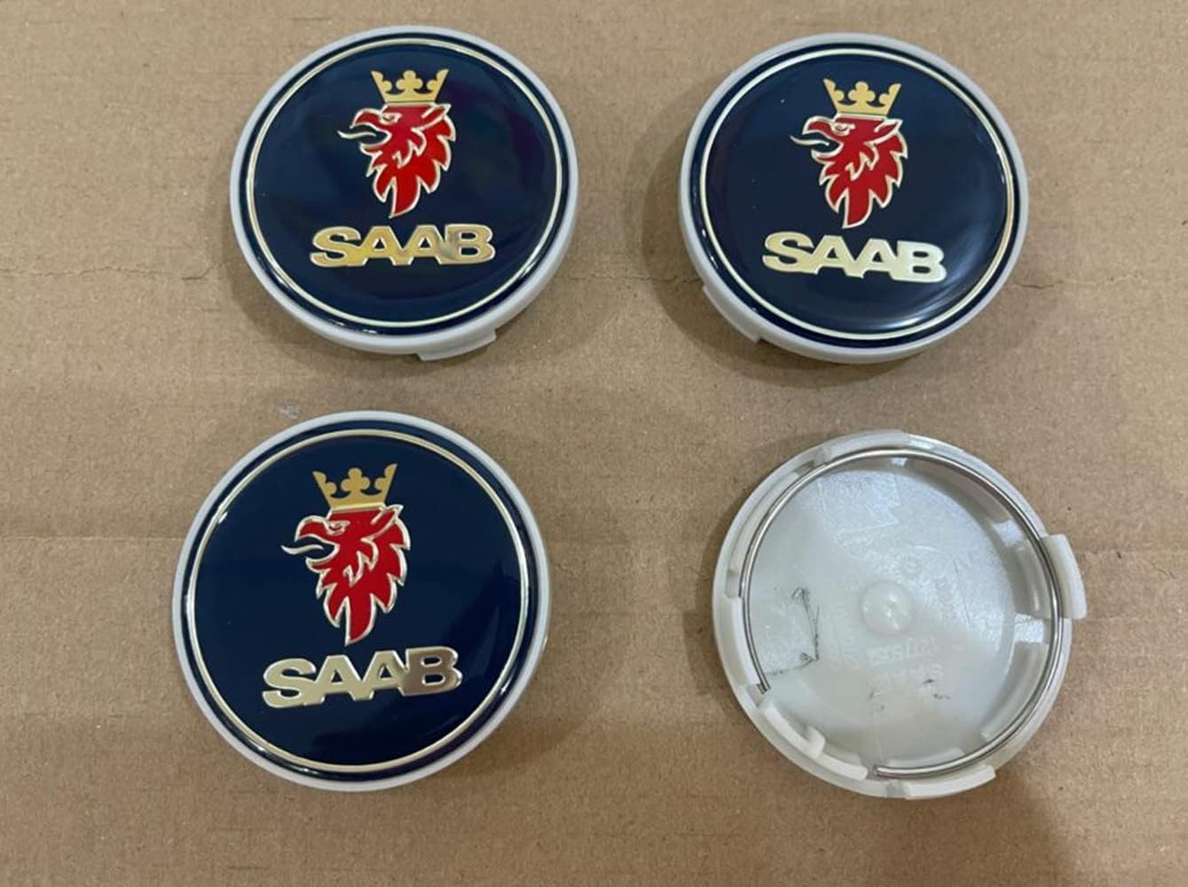 CIBO 4pcs 63mm for Saab Blue Wheel Center Caps Hubcaps Rim Caps Emblems Badges