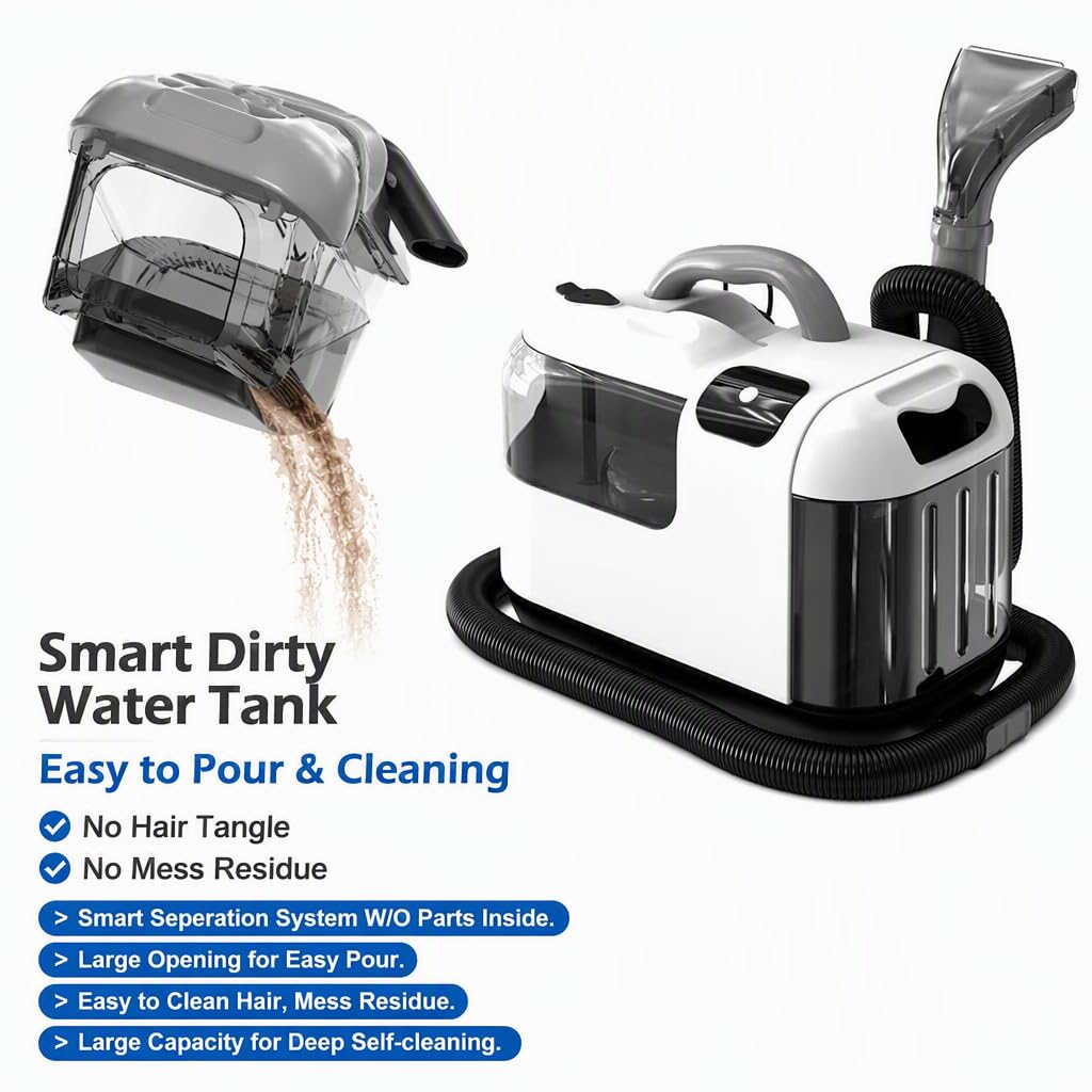 Pulitore a vapore per tappeti e tappezzeria, 1200 W, con aspirazione da 13000 Pa e serbatoio dell'acqua sporca da 1800 ml, con ugello per fessure, ideale per sedili auto.