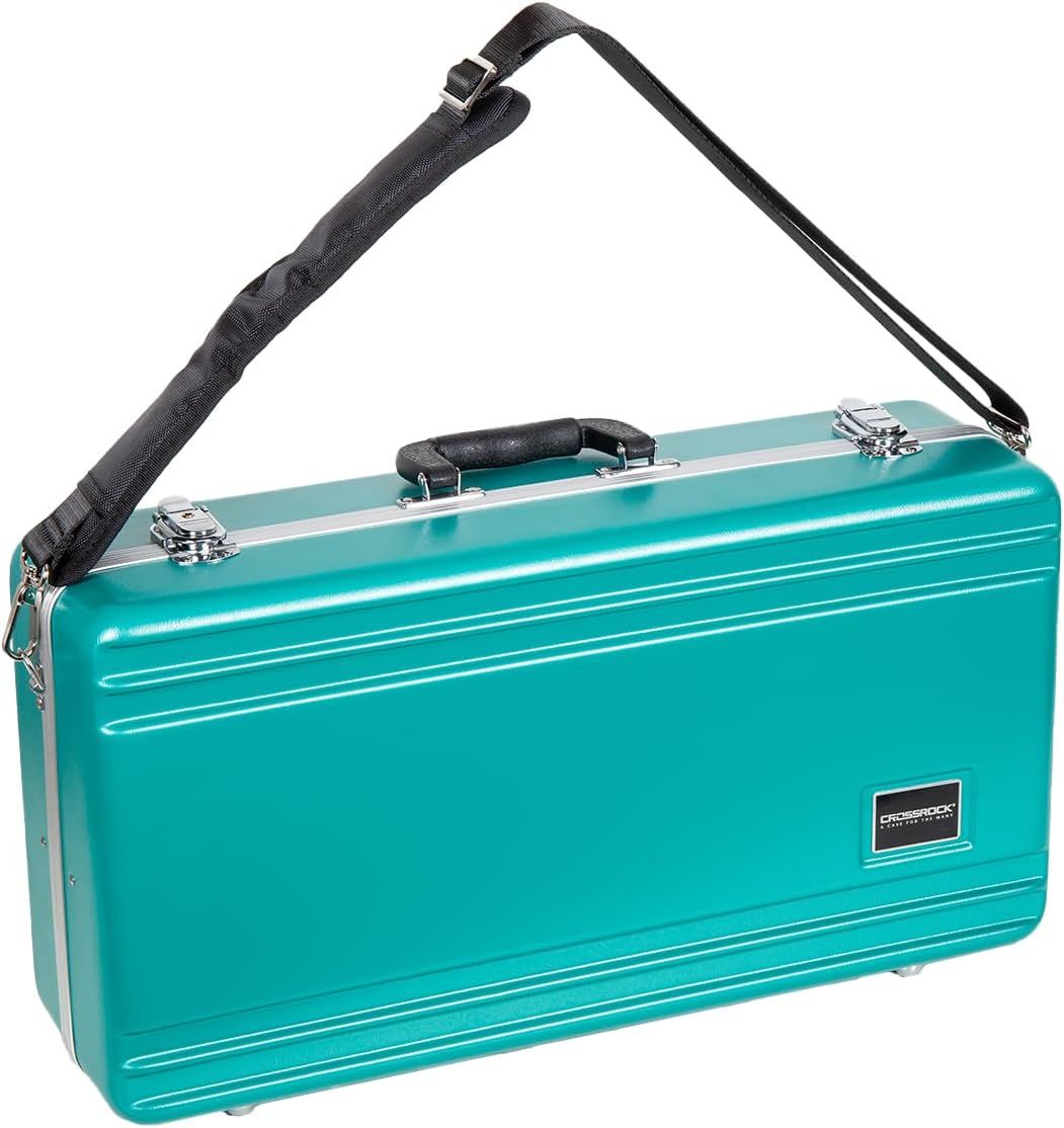 Crossrock ABS Trumpet Case for Bb Horn | Mint Blue Finish, Burgundy Velvet Interior, Security Lock, Metal Feet & Detachable Strap