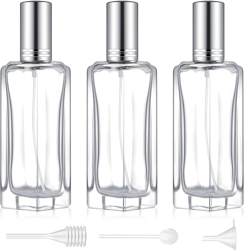 Frascos de perfume Domensi de vidro com spray recarregável, 30 mL, prata, pacote com 3