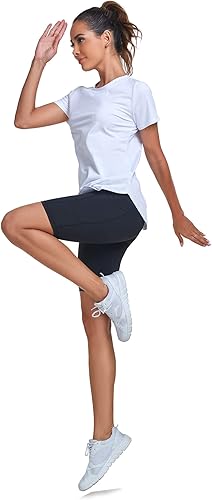 Miniatura 5 de Camisetas de entrenamiento de manga corta para mujer, cuello redondo, para deportes, yoga, correr, ajuste holgado, de secado rápido, con abertura