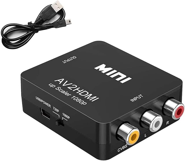 RCA to HDMI Adapter, CAIFU AV to HDMI Converter, 1080p to HDMI CVBS AV Composite Video Audio Adapter with USB Charge Cable for PC Laptop Mini Xbox PS2 PS3 TV STB VHS VCR Camera DVD