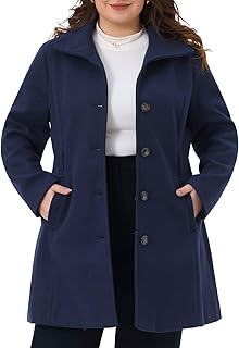 Plus Size Winter Coats for Women Notch Lapel Single Breasted Peacoat with Belt Trench Coats Jackets Outwear