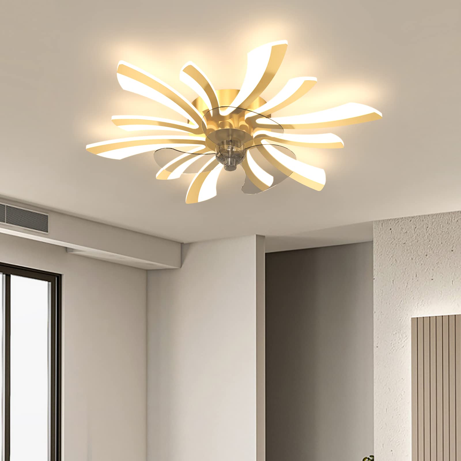 Ventilateur de plafond moderne résolvant la chaleur étouffante grand format 6 vitesses or
