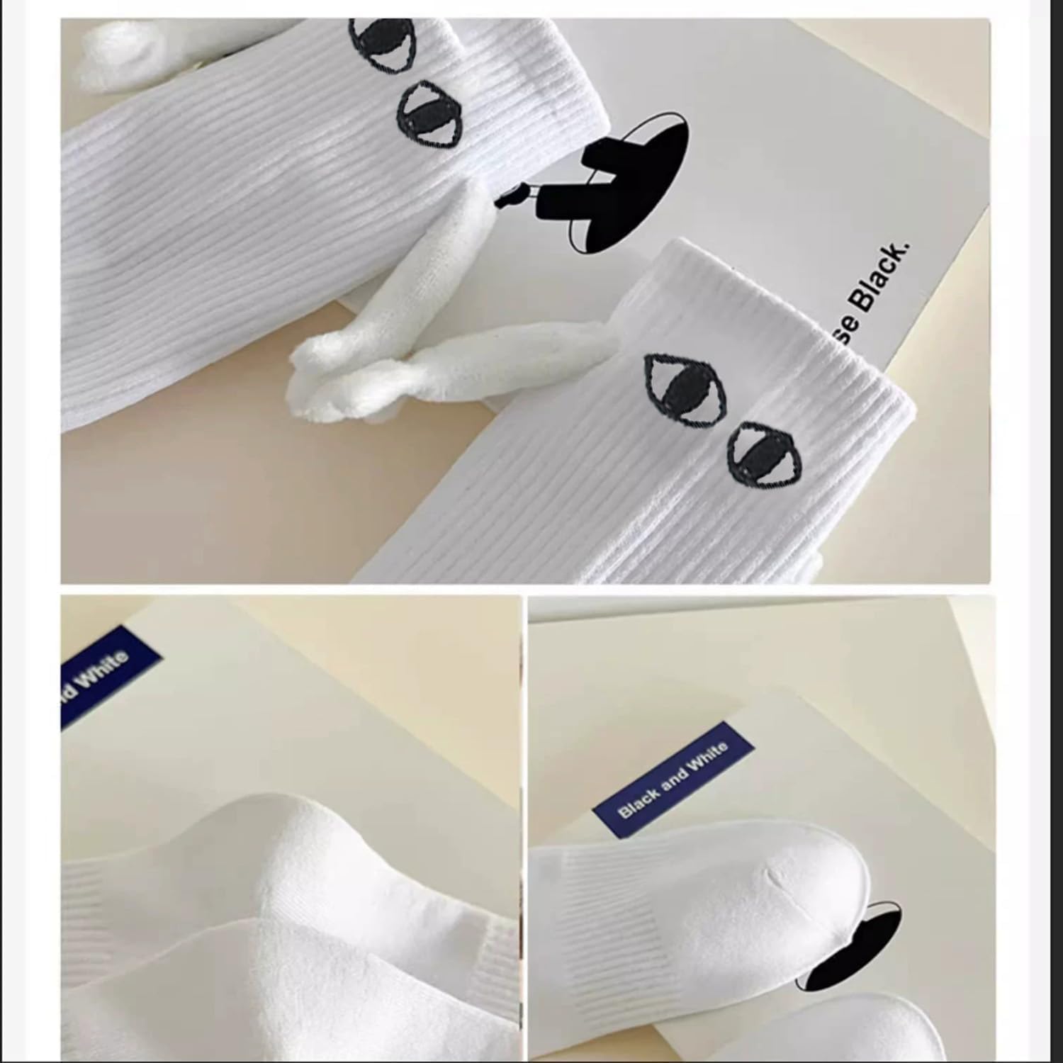 2 Pairs Funny Magnetic Suction 3D Doll Couple Socks, Couple Holding Hands Sock, Novelty Socks, Funny Gifts for Women Men, Hand in Hand Friendship Socks 2