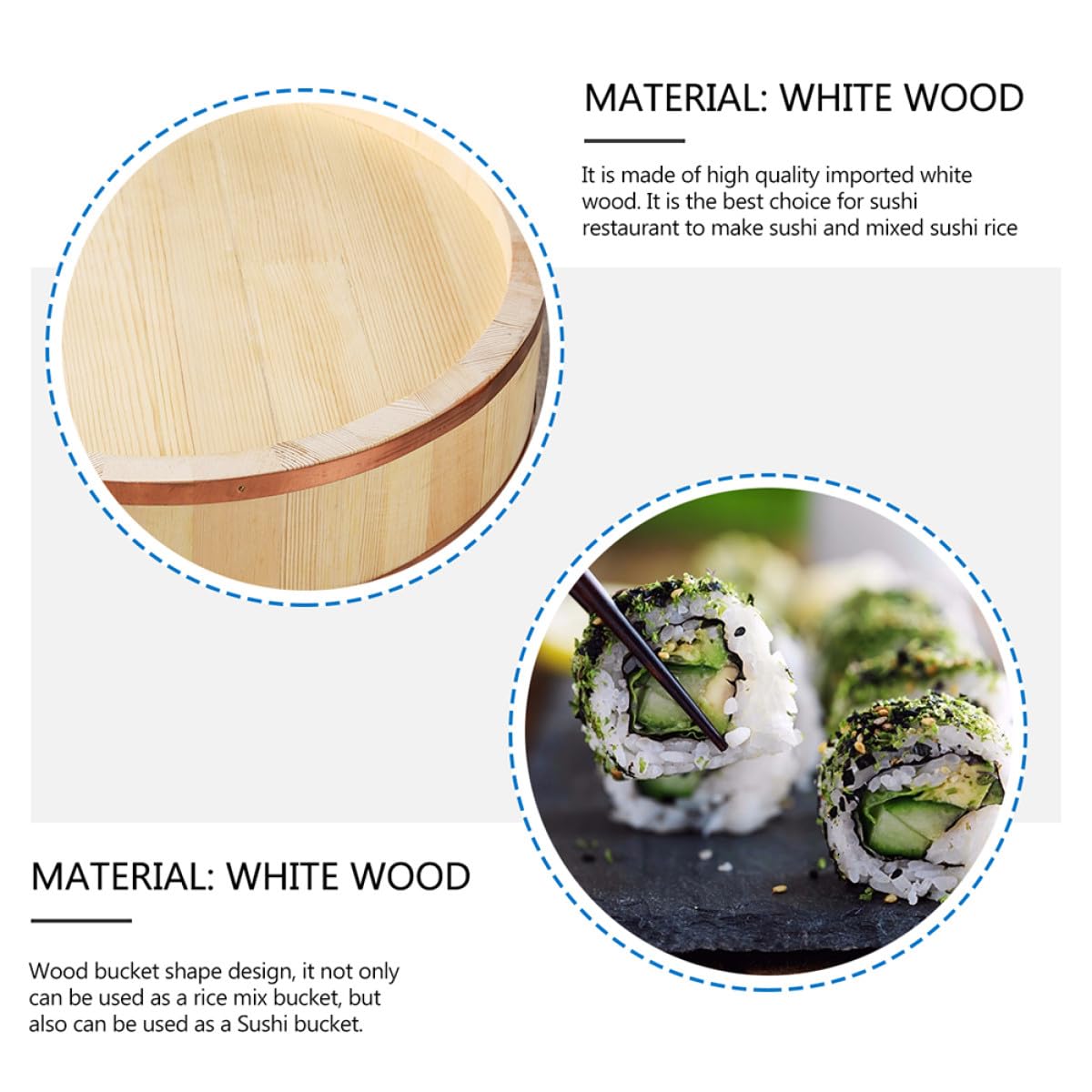 Ipetboom Cuenco de Madera Herramienta Tradicional para Preparar Sushi para Mezclar Arroz y Sushi, Utensilio para Absorber Humedad Color Aleatorio Adecuado para Cocina en Casa y Hotel