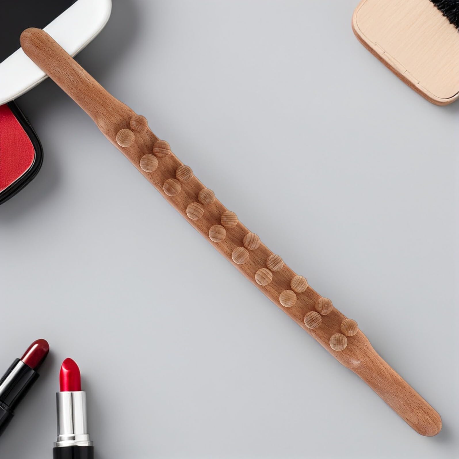 Massagestab mit Doppelter Reihe 2 Stück aus Karbonisiertem Holz Handlicher Gua Sha Roller für Rückenmuskulatur und Hautpflege für Tägliche Anwendung zu Hause