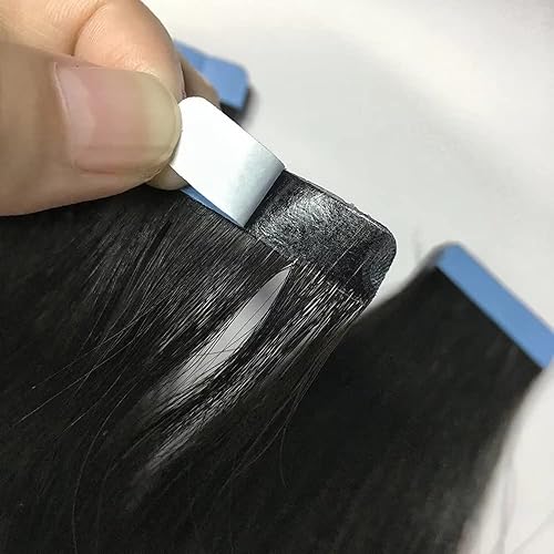 Miniatura 5 de Beayhal Extensiones de cabello con cinta invisible atada a mano, extensiones de cabello humano con cinta adhesiva natural, extensión de doble