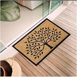 Capacho Antiderrapante Fibra De Coco Horizontal 75cm X 45cm Comprimento 75 Cm Desenho Do Tecido Árvore