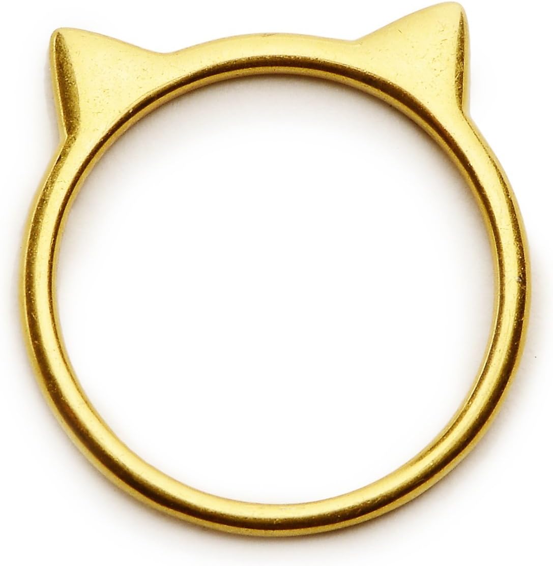 Silver Phantom Jewelry Unisex Cat Ear Ring - Sterling Silver Gold Finish, Size 9 - Cute & Stylish for Cat Lovers