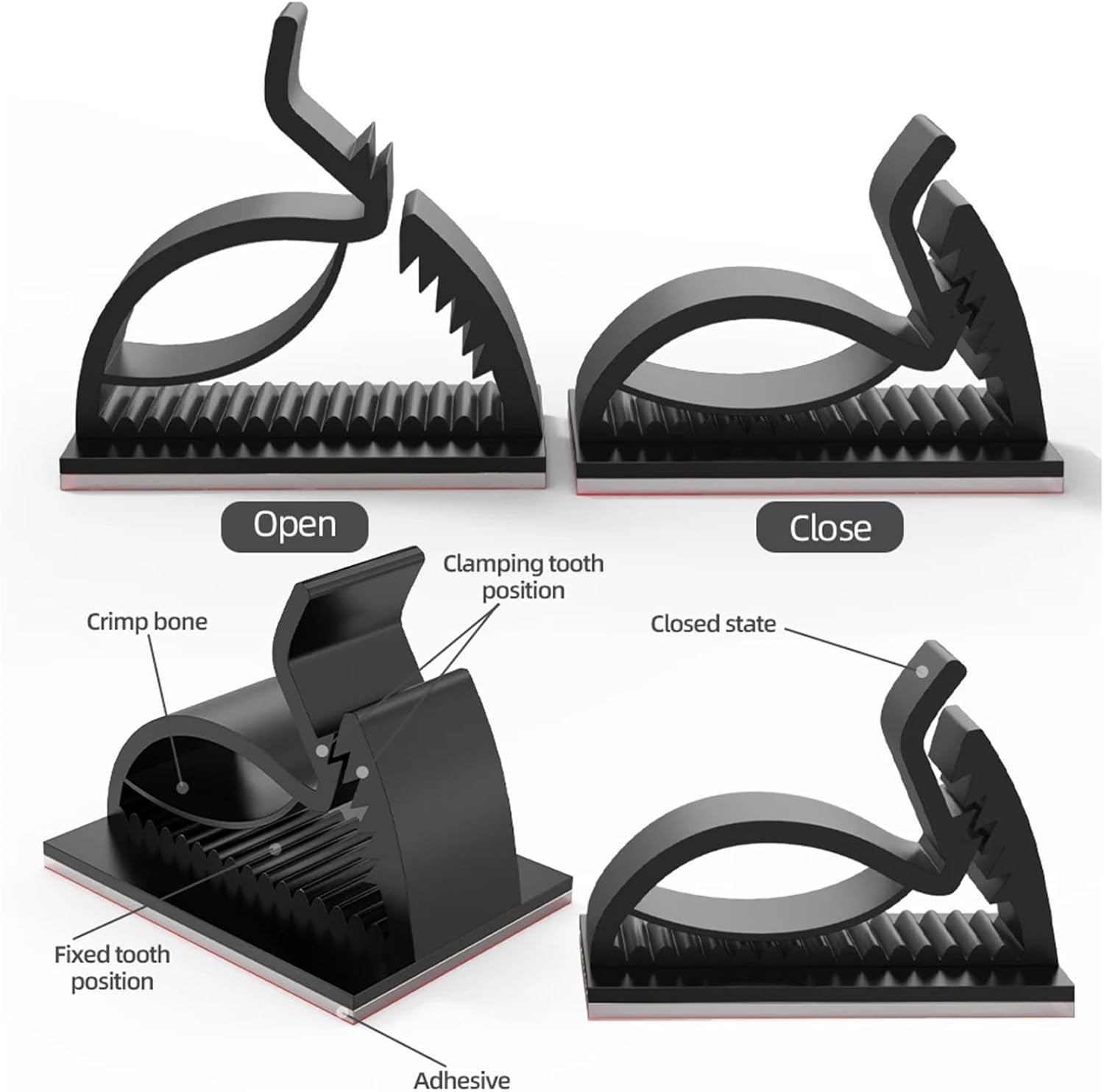 Cable Clips 250pcs Adjustable Cable Clips Cord Holder Multi-Purpose Hooks Decoration Clip for Nightstand, Office, Desk(Black)