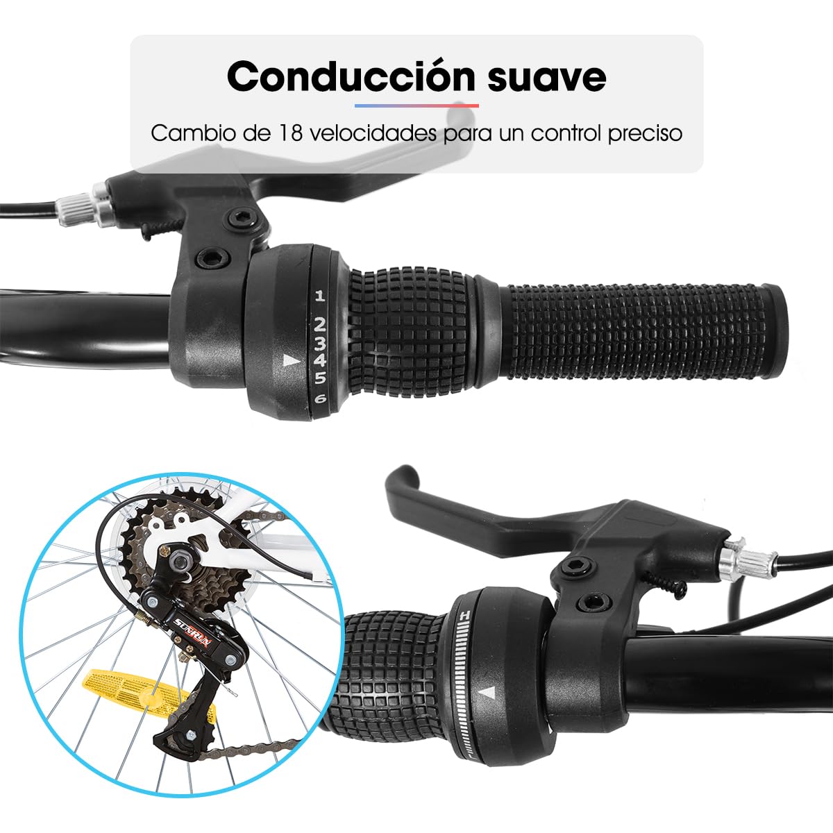 Hiland Bicicleta de Montaña de 24/26 Pulgadas para Jóvenes y Adultos, Bicicleta de Montaña con 18 Velocidades, Doble Frenos en V, MTB para Mujeres y Hombres, Negro/Blanco
