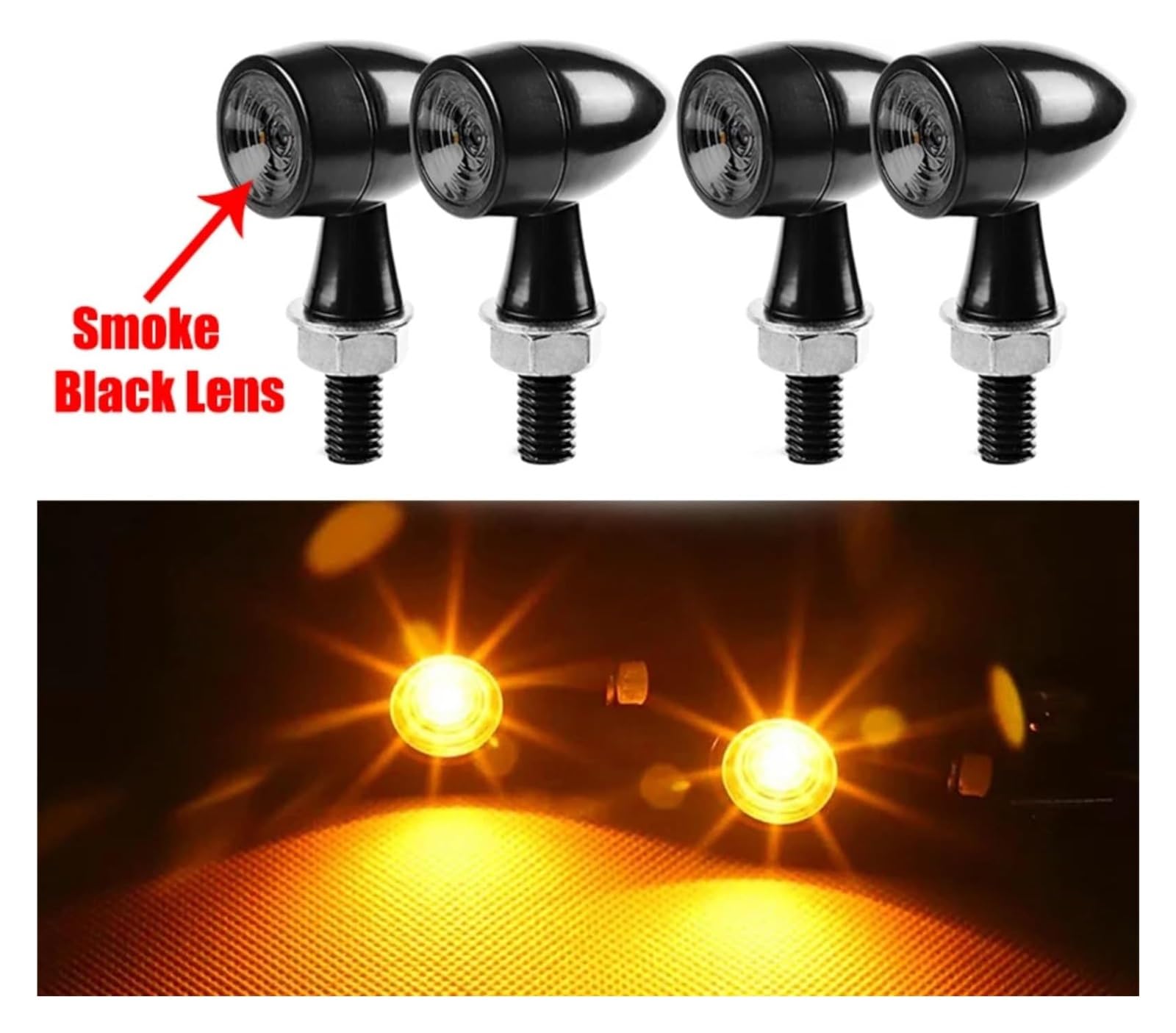 QWQNMC Indicatore Direzione Moto 12V 8mm Moto Freccia Fari di Direzione Bullet Frecce Stop(4 Smoke Lens)