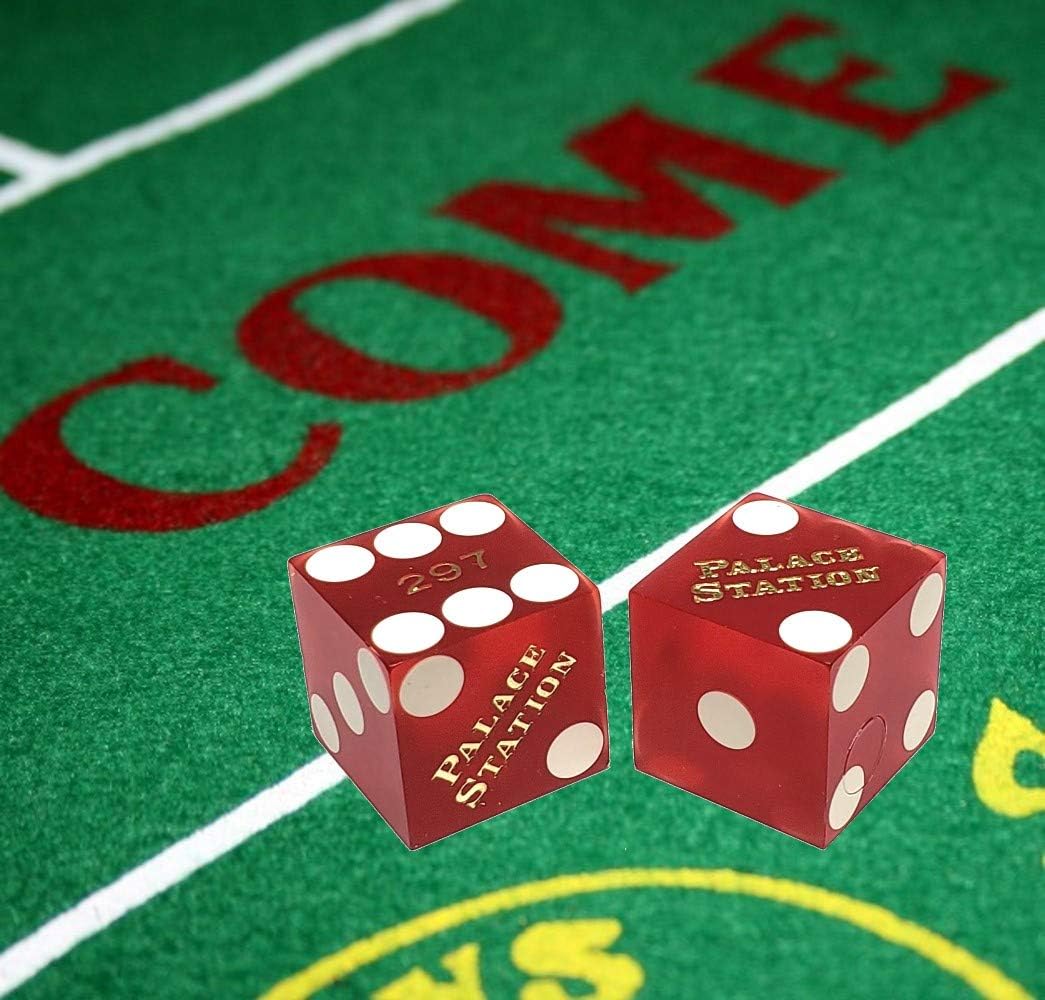 Cyber-Deals Wide Selection Craps Bundle Set: Las Vegas Style Felt Layout + Pair 19mm Authentic Nevada Casino Table-Played Dice (Palace Station (Red Frosted))