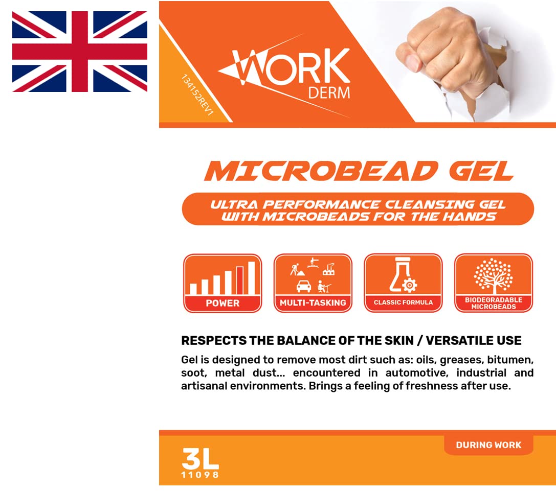 Gel limpiador Atelier de microbolas para manos – Suelos intensos – Gel rojo 3 L – Bomba integrada