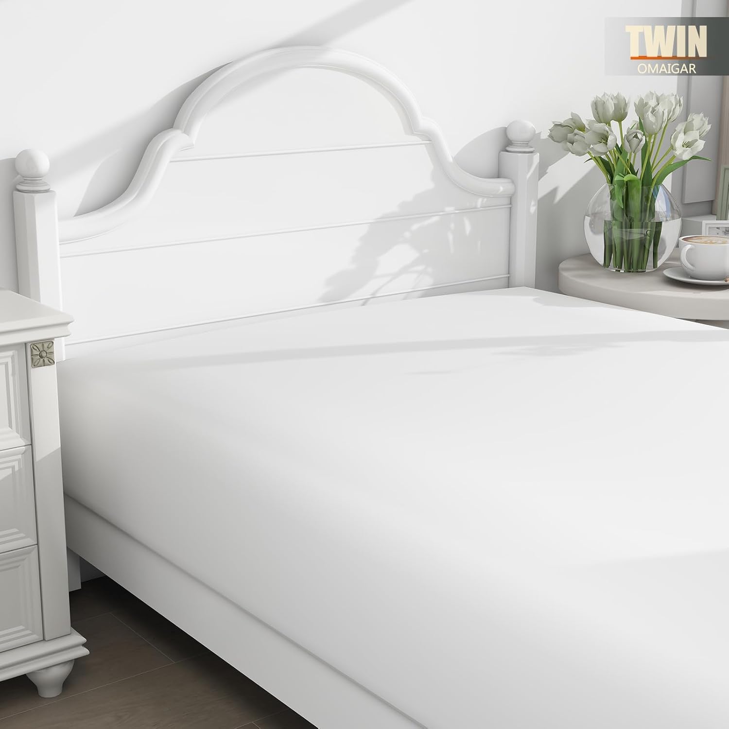 OMAIGAR Twin Fitted Sheet White, Single Hotel Luxury Bed