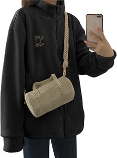 [Tiernyueth] レディース トレーナー ハーフタートルネック オーバーサイズ 長袖コート 無地 logo 刺繍 前開き 体型カバー おしゃれ ゆったり キャンパススタイル 人気 韓国ファッション シンプル かわいいカジュアル 春 秋 冬