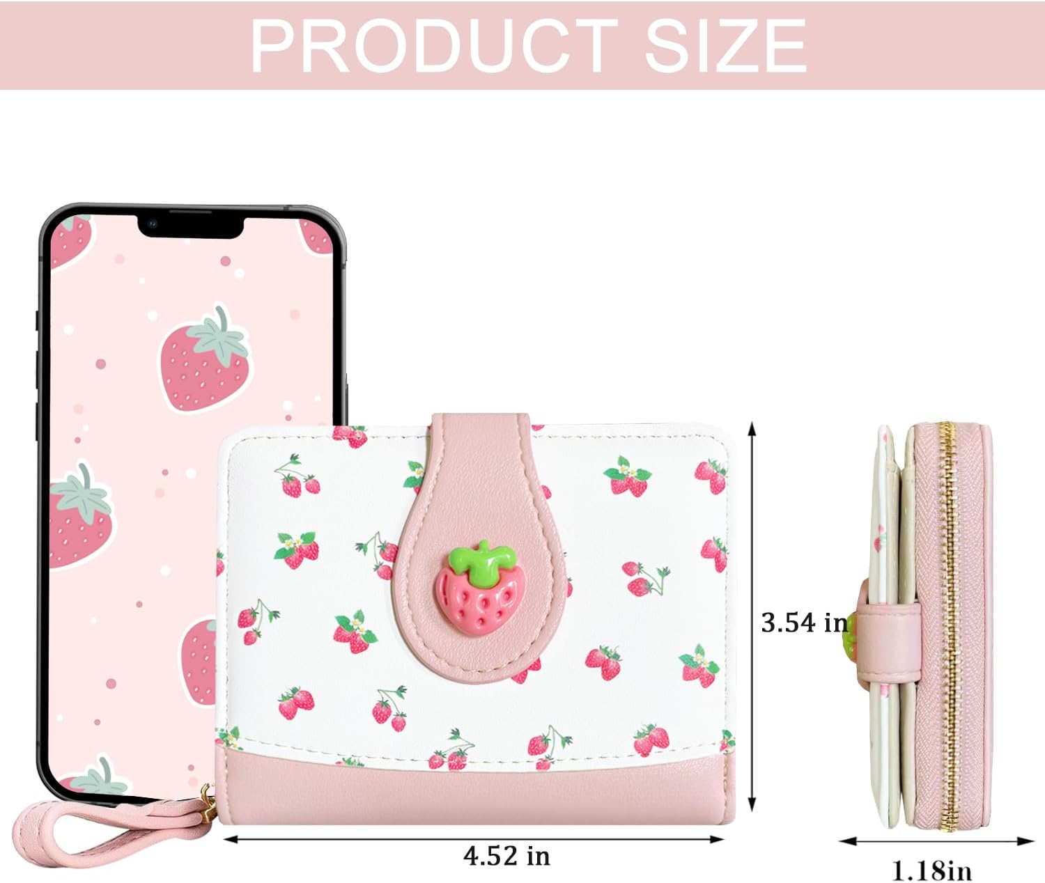 Sunwel Fashion Cutest Fruit Prints Wallet Card Slots Small Wallet with Zipper Coin Pouch Wallet for Women Girls (PINK STRAWBERRY) - Image 4