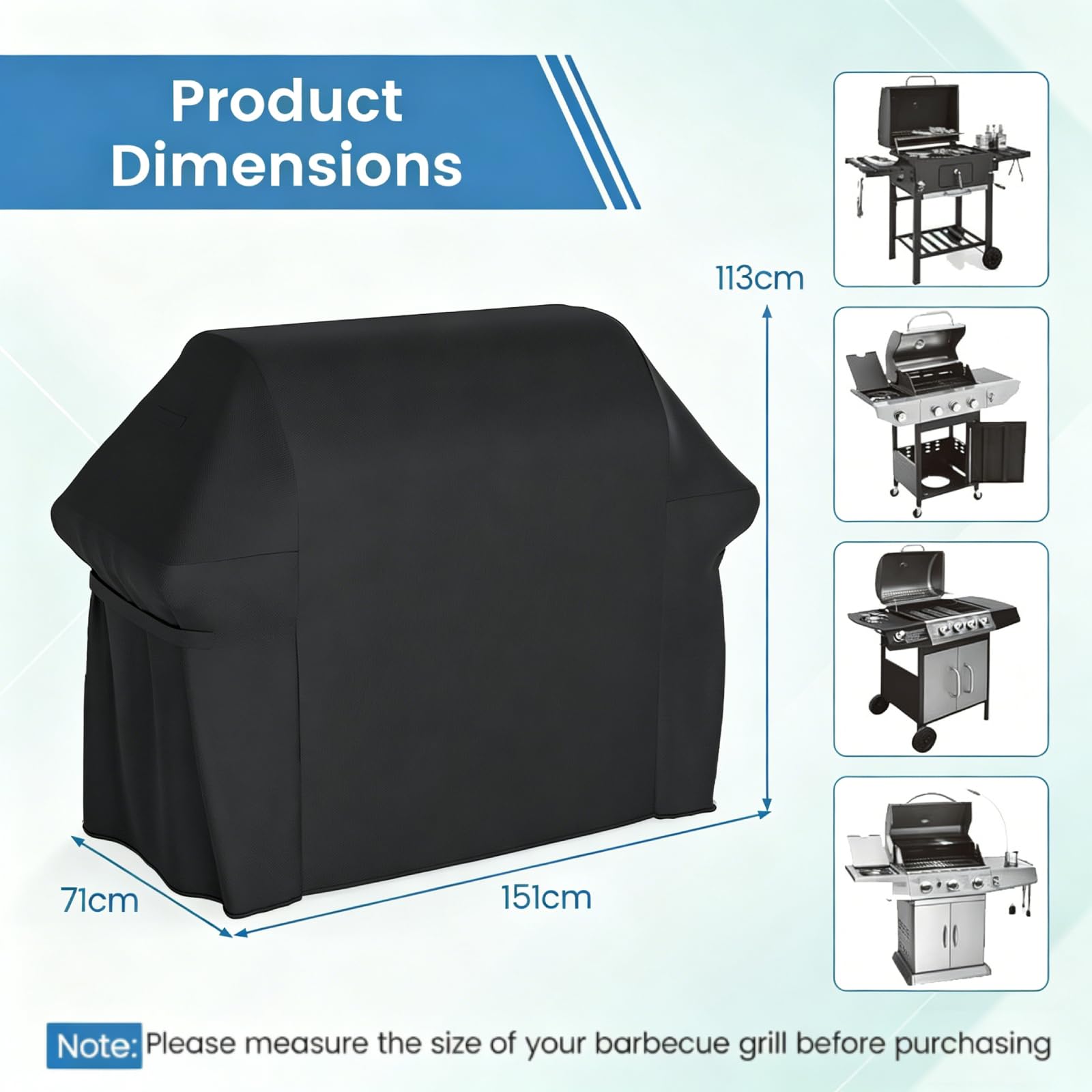 SPOTRAVEL Copertura per barbecue a gas, 132 cm, 151 x 71 x 113 cm | Con protezione impermeabile 600D resistente per tutte le intemperie, cinghie a strappo, orlo regolabile con coulisse per