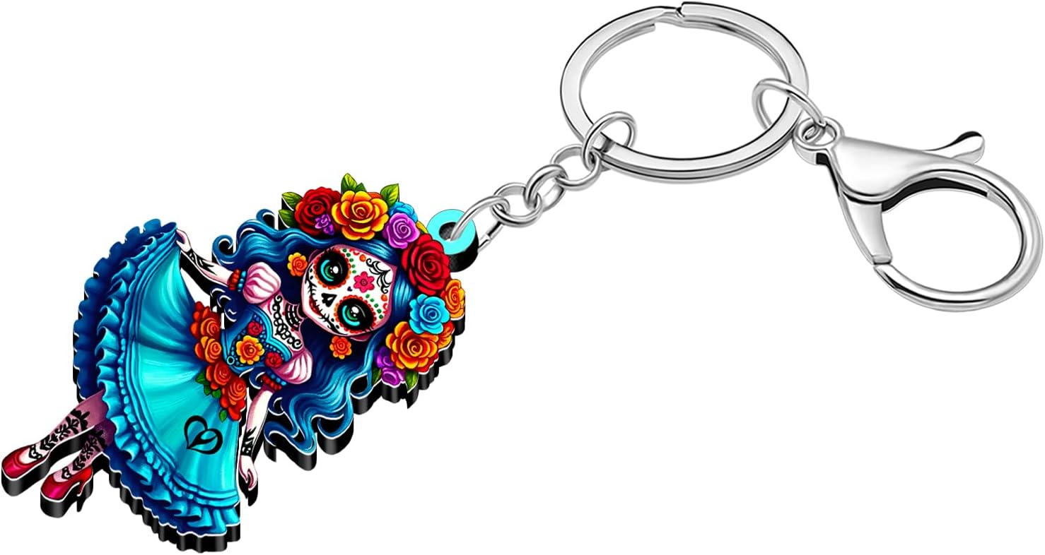 DUOWEI Day of the Dead Horror Voodoo Doll Keychain Keyring Halloween Gifts for Women, Creepy Dolls Skull Jewelry Accessories image 4