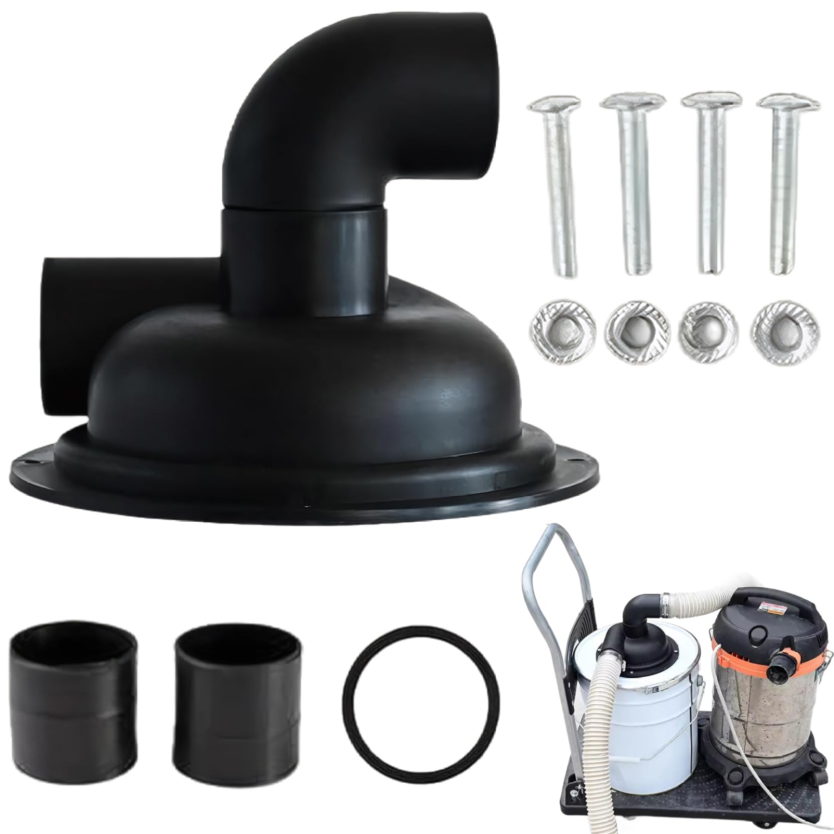 Dust Cyclone Cover with Elbow 197mm Black Cyclone Separator Cover Pre-Drilled Replacement PP Dust Separator Cap, Vacuum Accessories