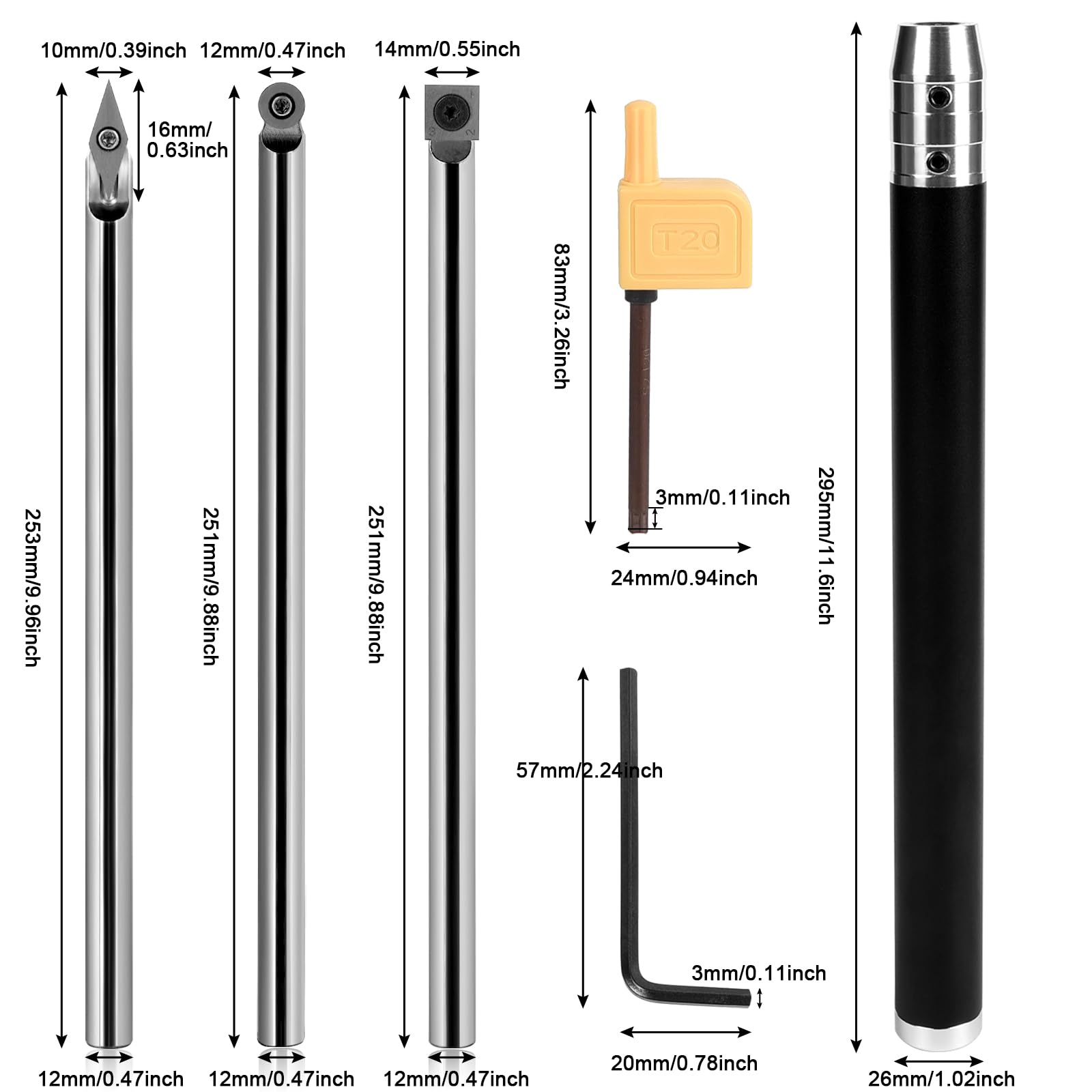 Drechselwerkzeug-Set, Drechselwerkzeug-Set mit Hartmetallspitze, Drechselwerkzeug mit Hartmetalleinsatz, austauschbare Hartmetall-Drehwerkzeuge mit Diamantform/Rund-/Vierkantschneider