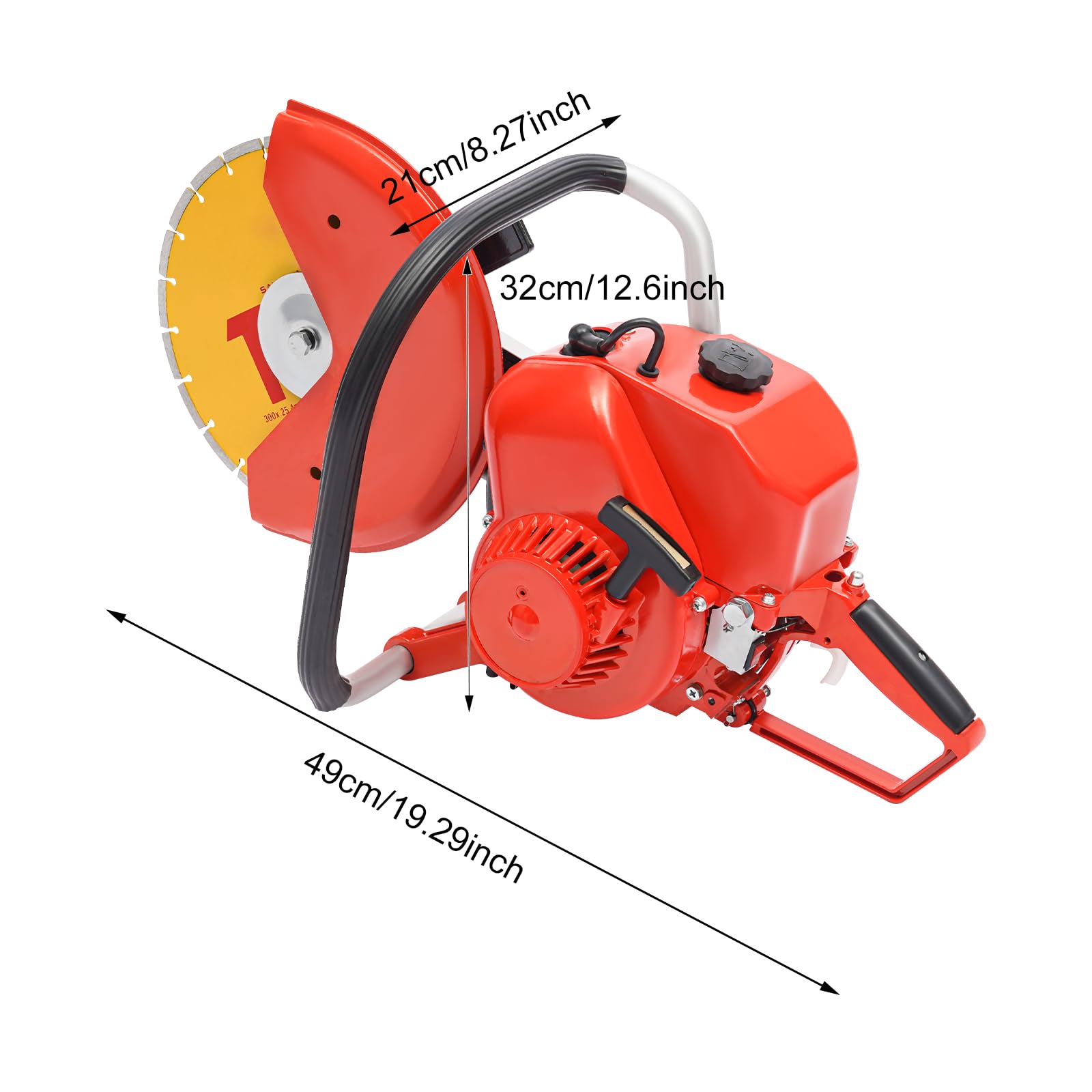 Cortador de hormigón de gasolina de 2 tiempos, motor de gasolina, sierra de piedra, en seco y húmedo, silencioso, 30,84 cm de diámetro, 10 cm de profundidad de corte