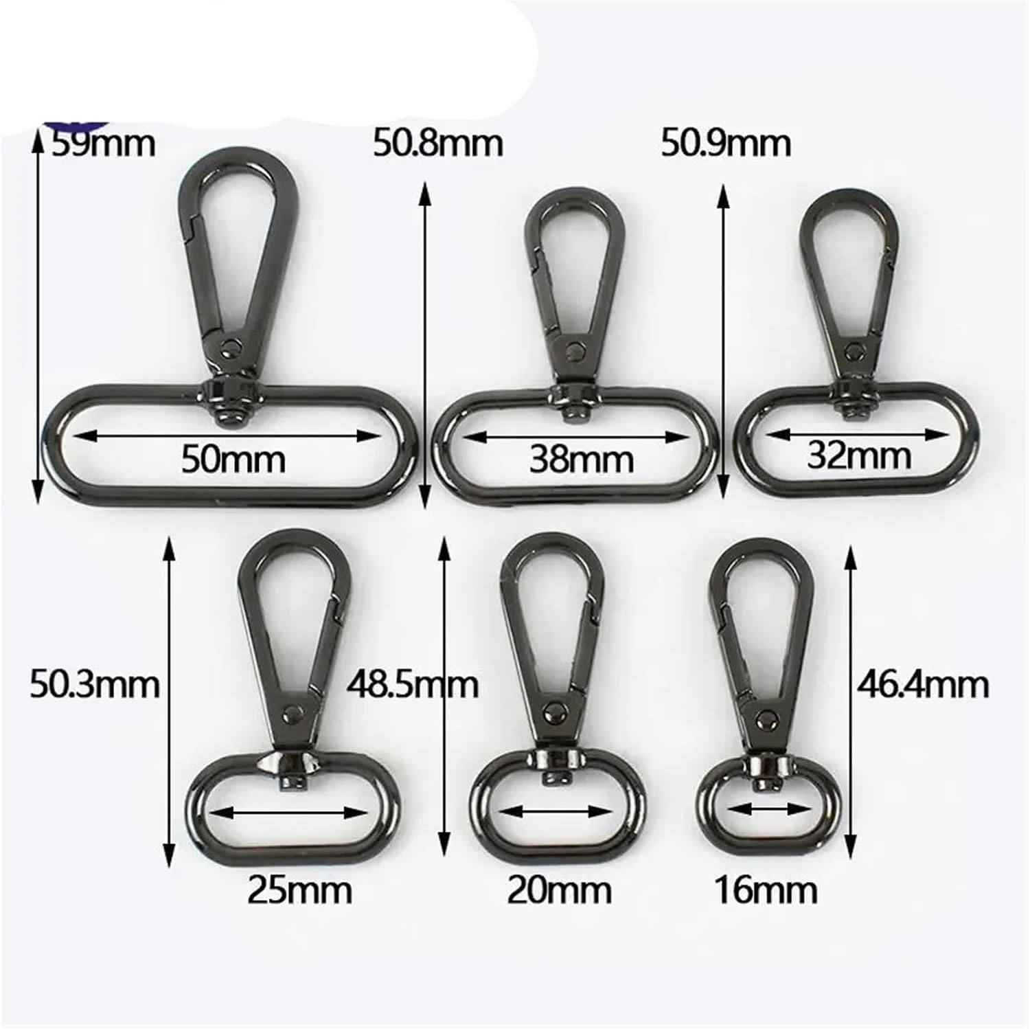 10 Hebillas De Correa De Metal De 16-50 Mm para Bolso, Cinturón, Cinturón, Broche Giratorio para Langosta, Collar De Perro, Mosquetones Accesorios De Costura De Bricolaje, Gunblack, 25mm-10Pcs