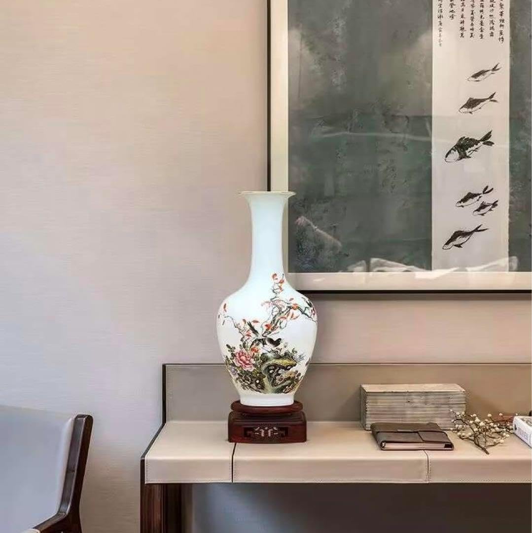 中国古玩大清乾隆年製扁壺粉彩花鳥図双龍耳花瓶