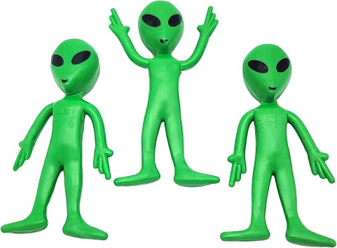 Zugar Land Bendable Rubber Green Aliens 3.75" Action Figures - UFO Alien Limbs Sensory Stress Relief Fidget Toys - Party Favor Trick or Treat Supplies 12 Pack