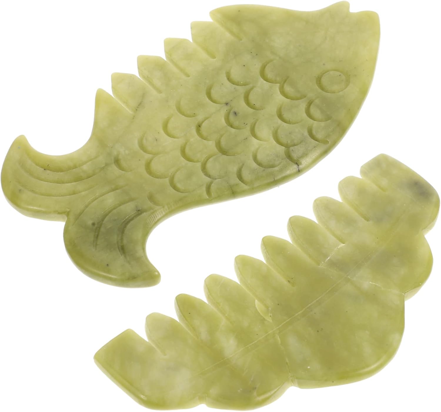 SAFIGLE 2Pcs Natural Jade Gua Sha Combs Set for Facial Massage Scalp Massager for Stress Relief and Skin Care All-Natural Jade Massage Tools