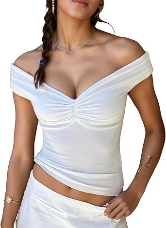 LAOTEPO Off The Shoulder Tops for Women Sweetheart Neck Going Out Tank Tops Solid Slim Fitted Trendy Summer Clothes