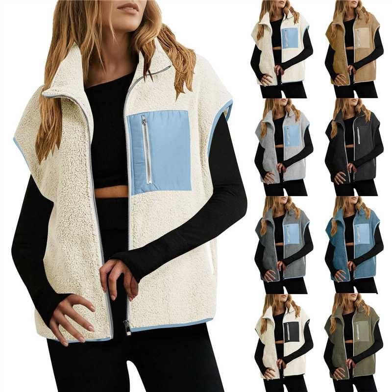 Fleece Vest for Women Fuzzy Sherpa Warm Sleeveless Jacket Faux Shearling Casual Zip Up Stand Collar Vests Outerwear