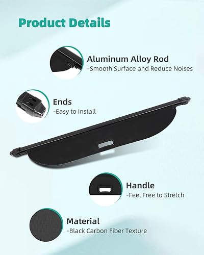 Miniatura 95 de SCITOO Cubierta de carga 2013 2014 2015 2016 2017 2018 compatible con Toyota RAV4 2.5L actualizado anti-mirón retráctil trasero maletero cubierta