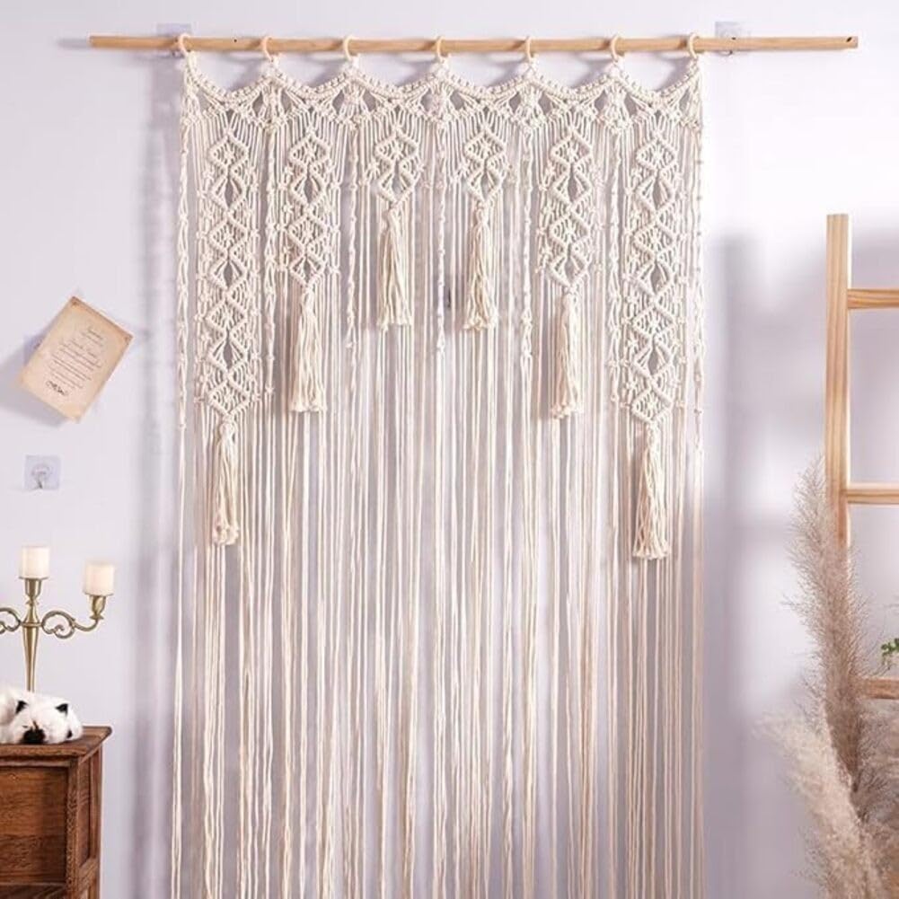 Tenda per porta in corda di cotone naturale, realizzata a mano, con elegante design intrecciato, per uso decorativo in casa, camera da letto o matrimoni