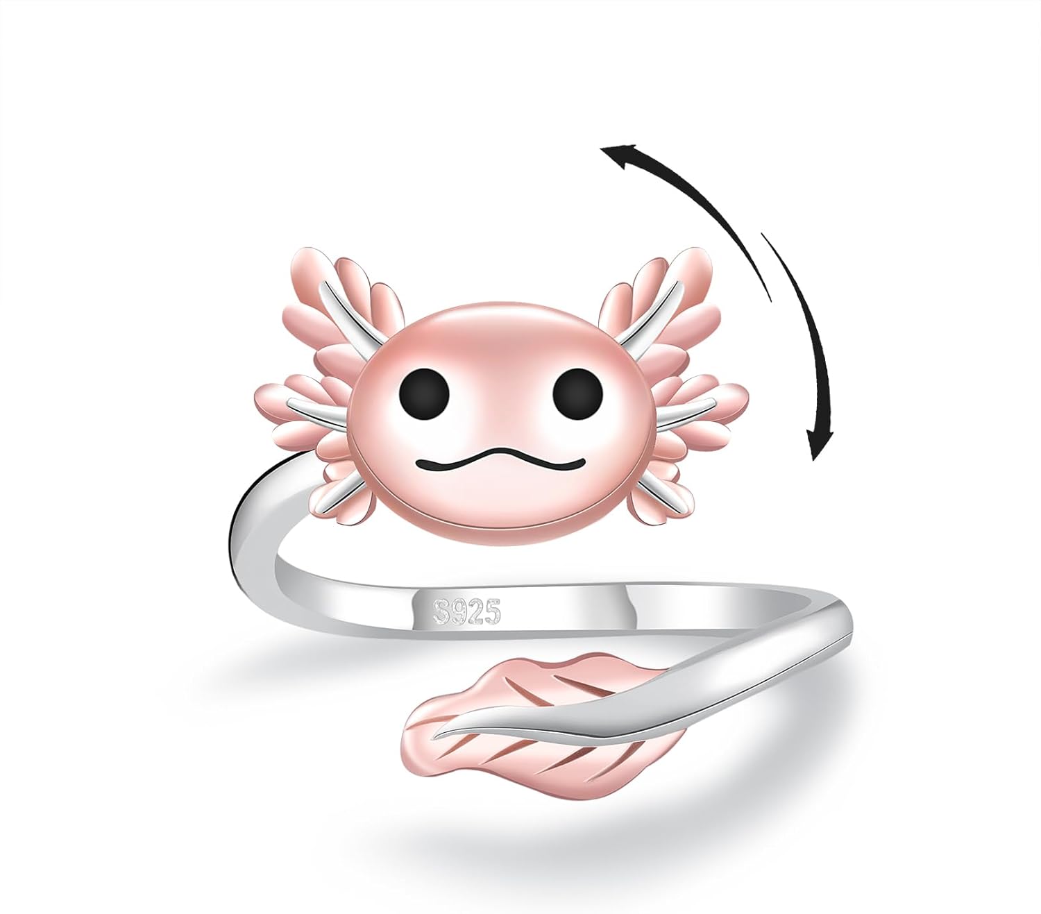 Cute Axolotl Anxiety Fidget Rings - 925 Sterling Silver Animal Spinner Relief Mood Adjustable Rings Jewelry ADHD Gifts for Women