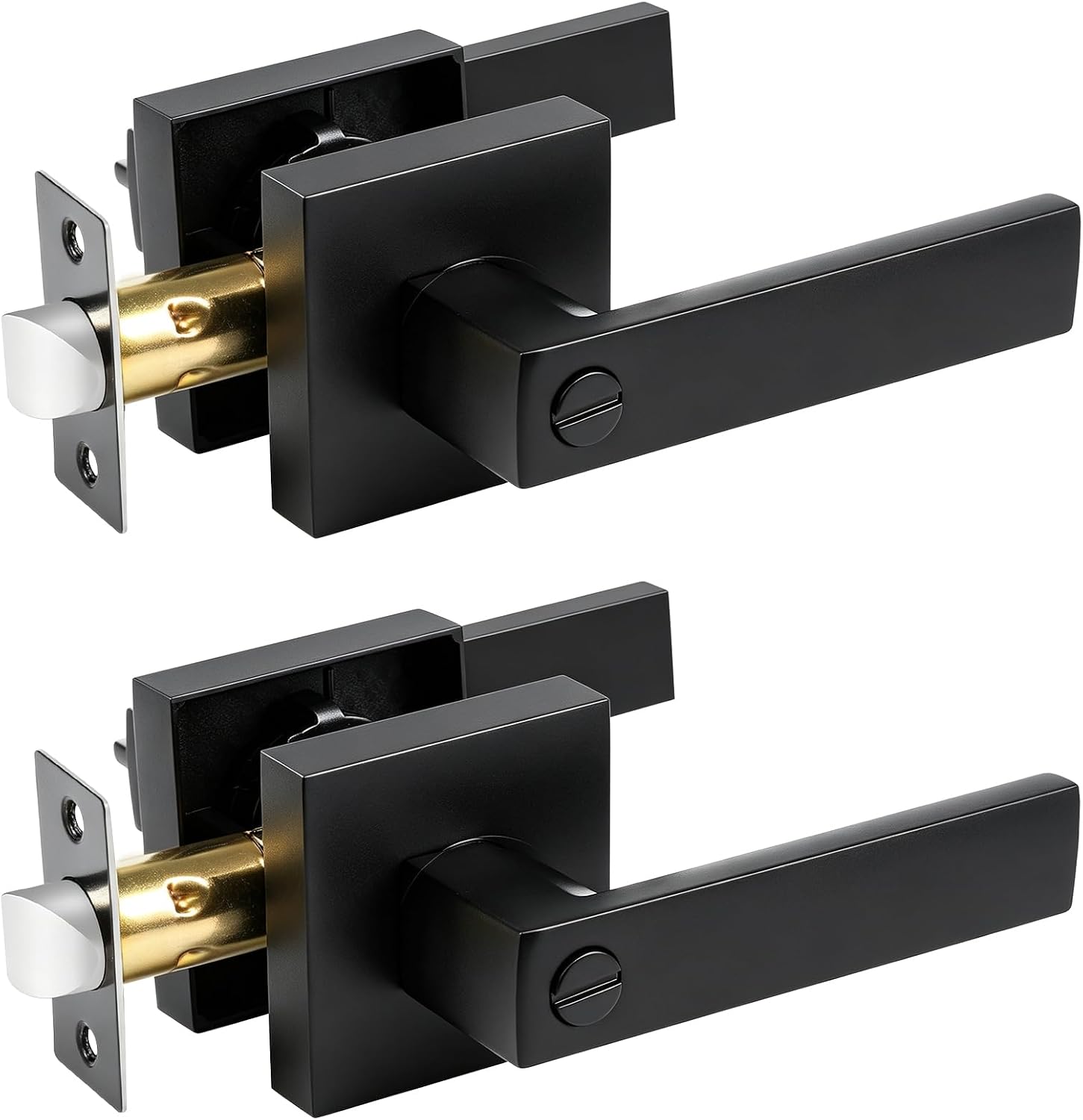 TSHAY 2 Pack Matte Black Privacy Door Levers, Heavy Duty Door Handles | Solid Zinc Alloy Privacy Keyless Door Lock with Interior Thumb Turn, Ideal for Bedrooms & Bathrooms, Simple Installation